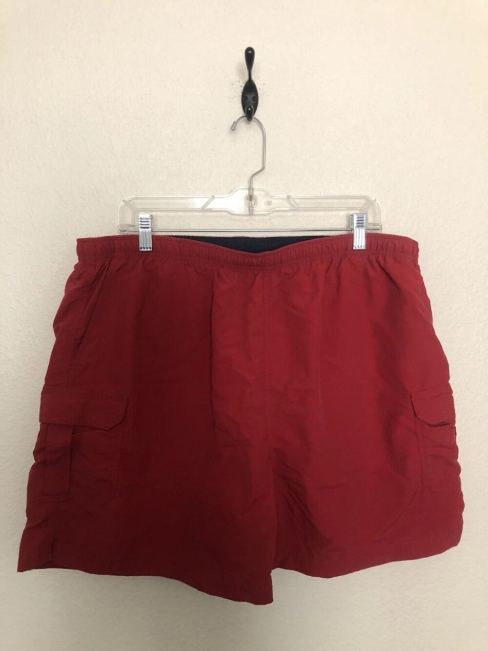 Vintage LL Bean Mens Red Cargo Swim Trunks Pockets Mesh Lined Shorts XL